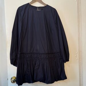 English Factory Long Sleeve Bubble Hem Navy Blue Dress